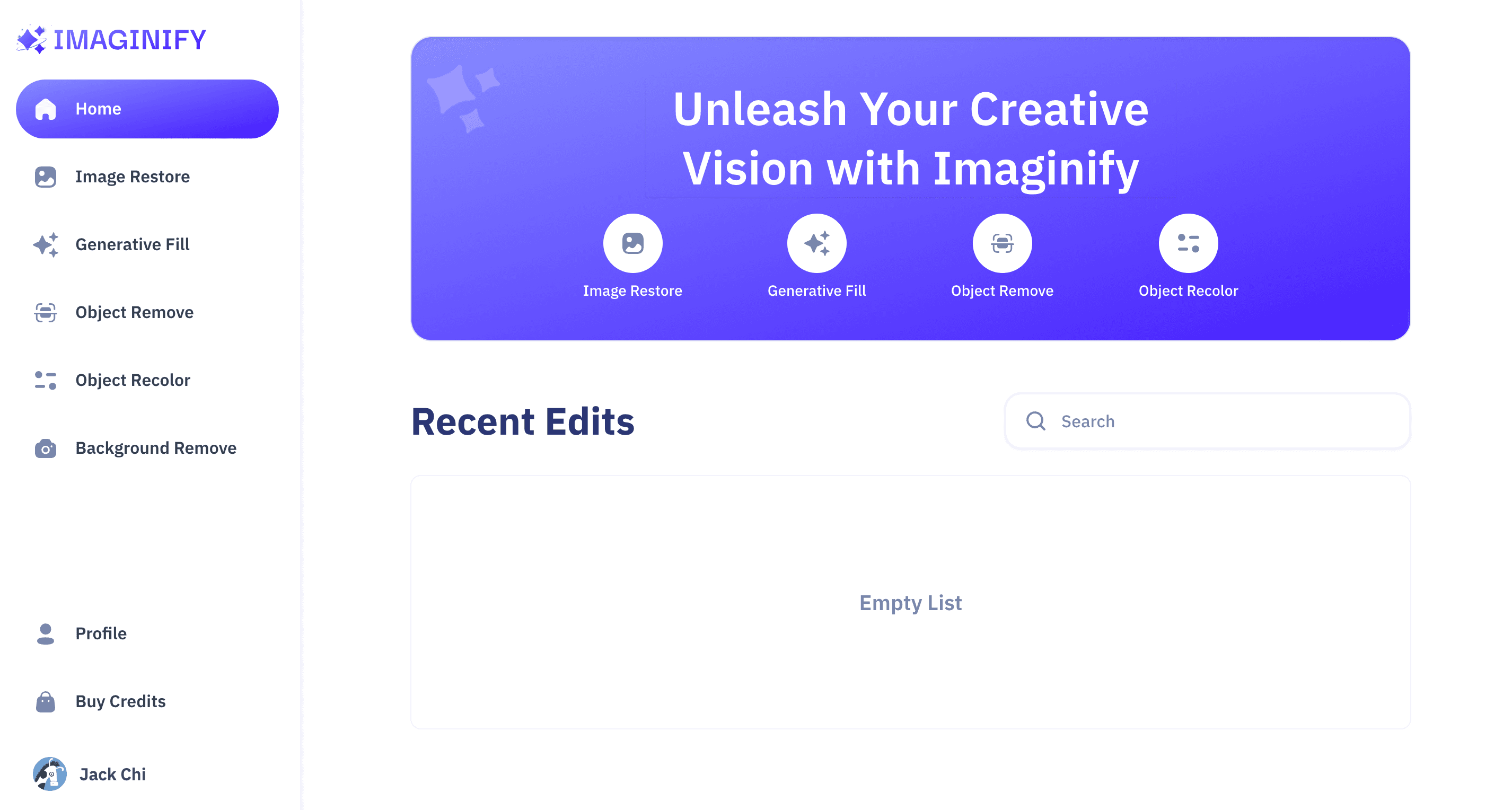 Imaginify Web App interface